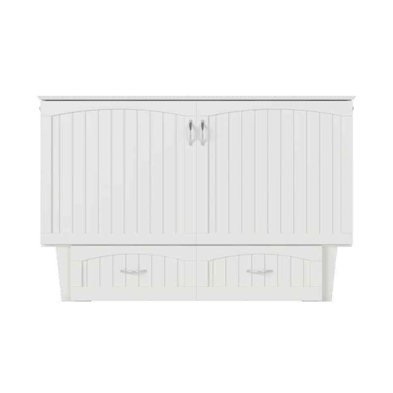 Sydney Queen Murphy Bed Chest with 6" Mattress, Storage Drawer & Built-In Charger in White