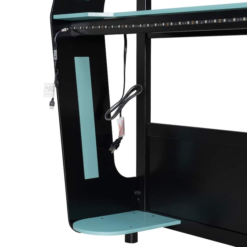 Gaming Loft Bed with Desk LED USb Shelf Full Size