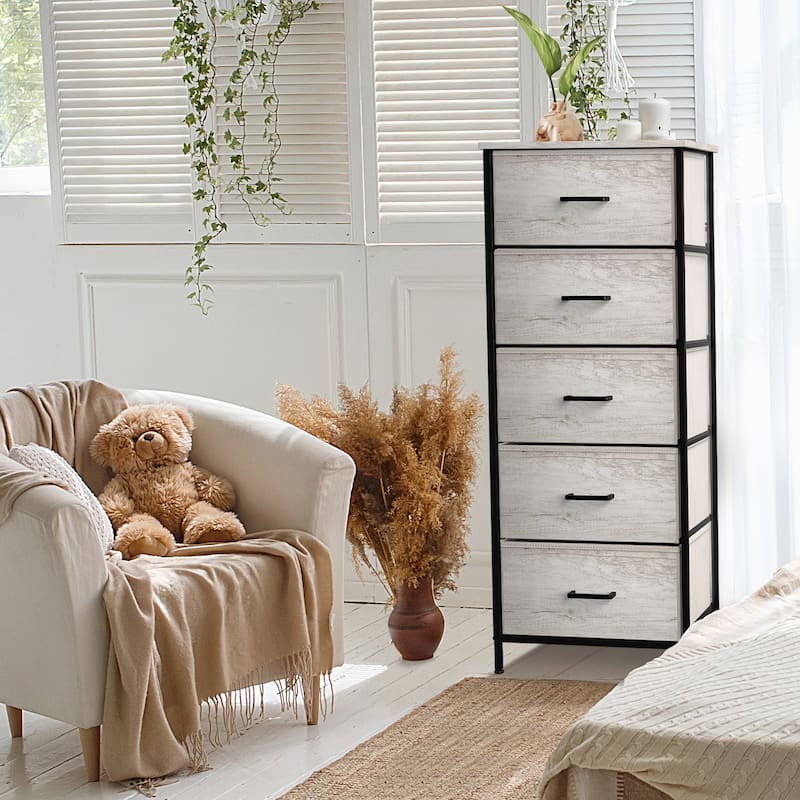 Dresser w/ 5 Drawers Furniture Tall Storage Organizer Unit for Bedroom