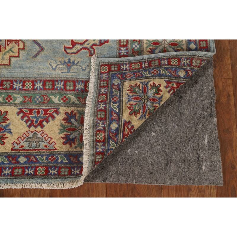Light Blue Geometric Kazak Area Rug Handmade Wool Carpet - 4'11" x 6'10"