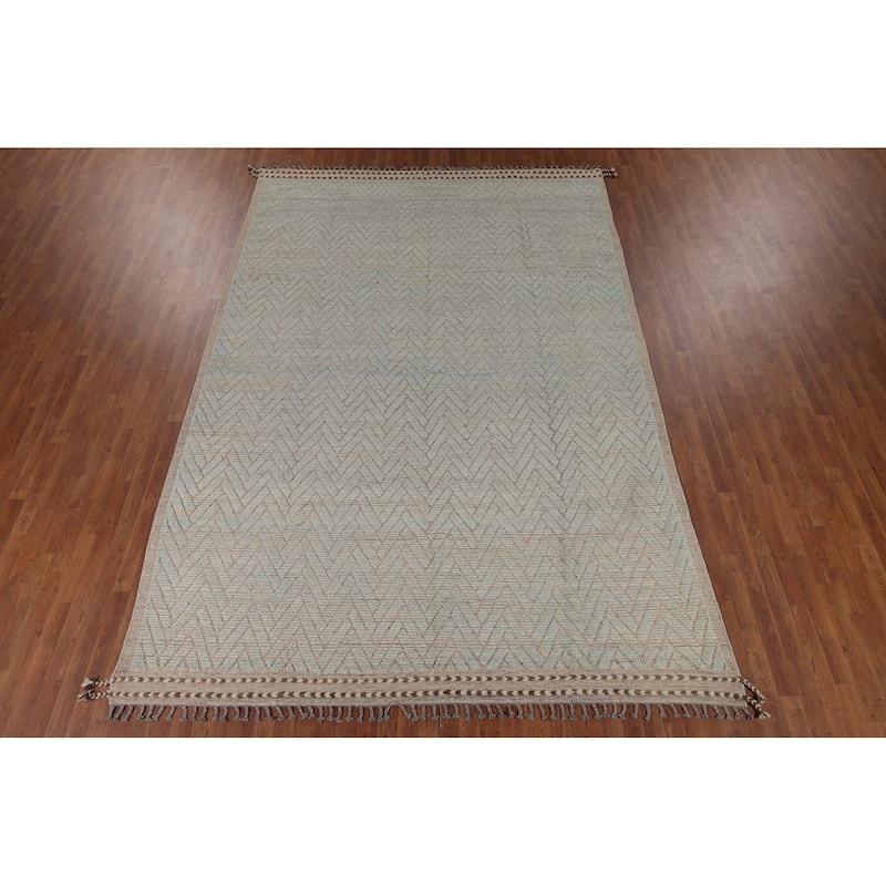 All-Over Chevron Moroccan Modern Area Rug Hand-Knotted Wool Carpet - 8'8"x 13'1"