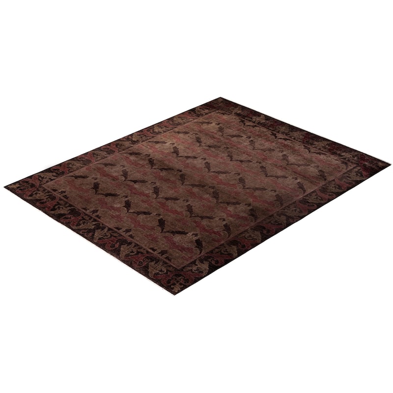 Overton Hand Knotted Wool Vintage Inspired Modern Contemporary Overdyed Gray Area Rug - 7' 10" x 9' 9"