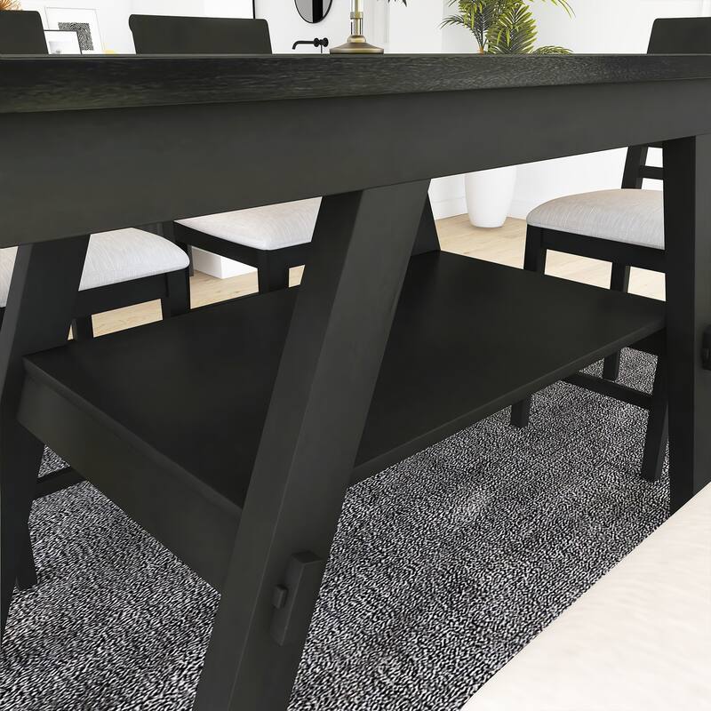 6-Piece Wood Counter Height Dining Table Set with Bench and 4 Chairs