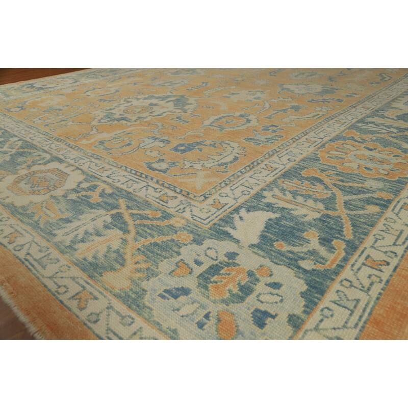 Hand Knotted Oriental 100% Wool Carpet Transitional All-Over Oranges & Rust Oushak Area Rug - 14' 0'' X 10' 5''