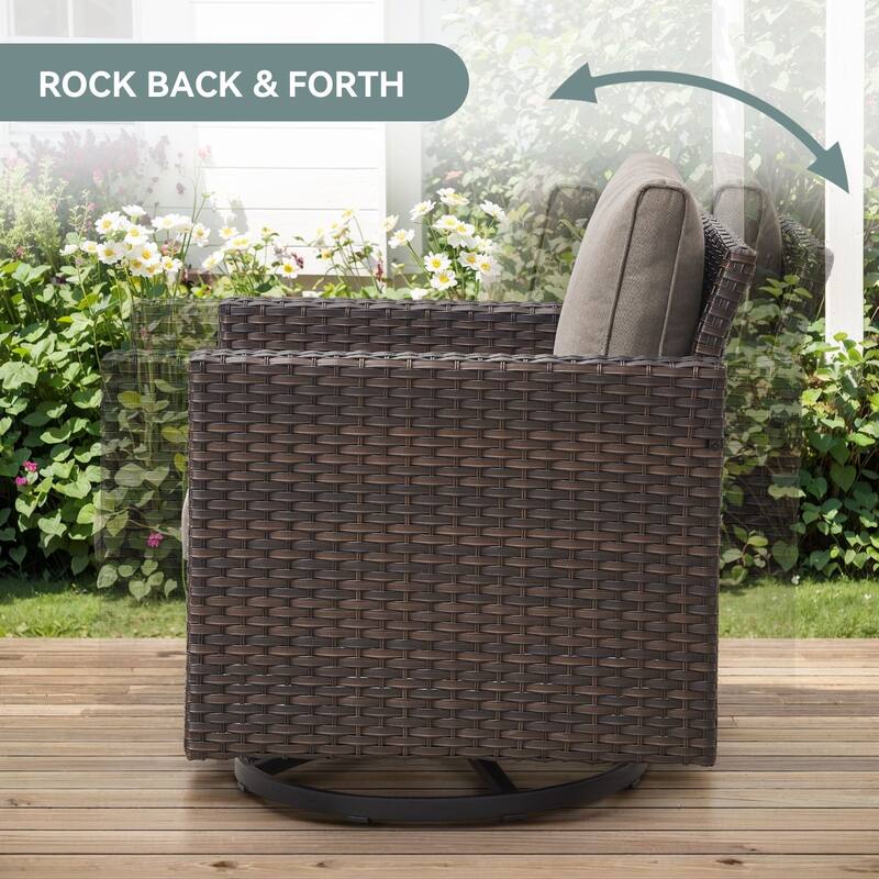 Gymojoy 7 Piece All-Weather Wicker Outdoor Patio Family Conversation Set Group With Fire Pit Table