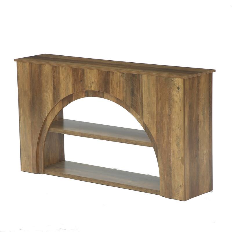 Rustic Arched Console Table, 61-Inch Wooden Sofa Table With Shelf - Brown
