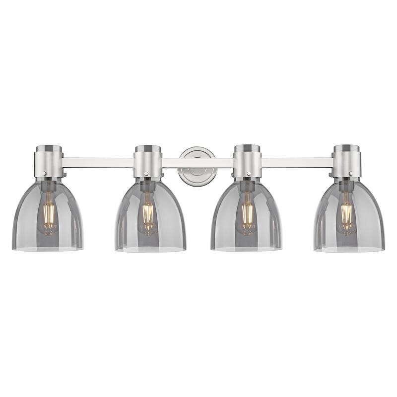 Innovations Lighting Downtown Urban - Lawton Bell - 4 Light 34" Wall-Mounted Bath Vanity Light - Satin Nickel, Light Smoke