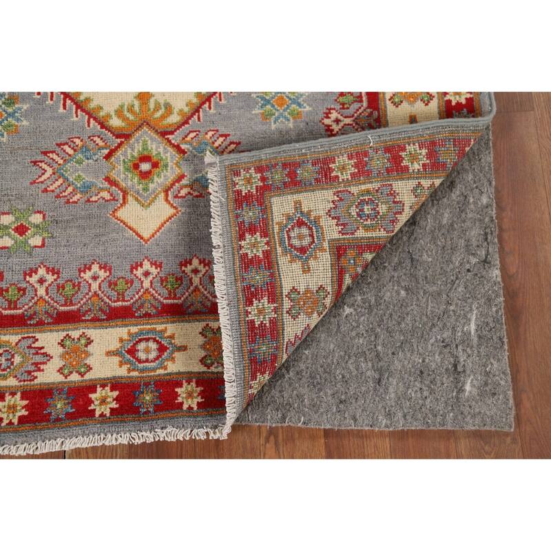 Gray Geometric Kazak Oriental Accent Rug Hand-Knotted Wool Carpet - 3'5" x 4'10"