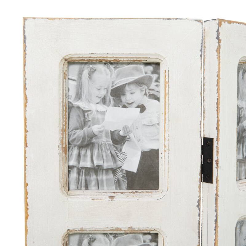 White Wooden Hinged Foldable Partition 3 Panel Partition Room Divider Screen with 15 Photo Slots