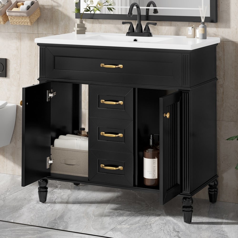 Bathroom Vanity with Sink, Freestanding Bathroom Storage Cabinet, Bathroom Cabinet with Soft Close Doors & 3 Drawers