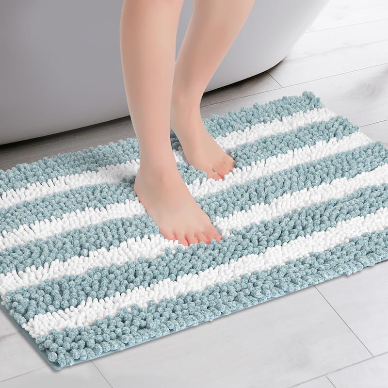 Striped Absorbent Chenille Bath Rugs, Non-Slip Plush Carpet, Floor Mats for Tub, Shower, Bathroom