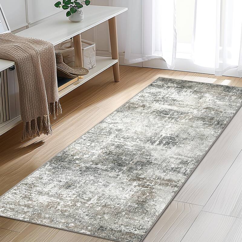 Mcow Vintage Floral Low-Pile Machine Washable Non-Slip Area Rug - 2'X7' - Grey - Rectangle