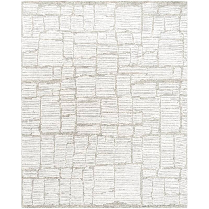 Scott Casual Abstract Wool Area Rug - 9' x 12' - Light Gray/White