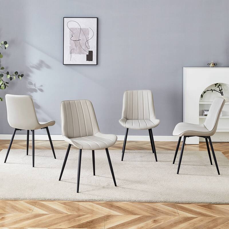 Dining Chair Set of 4 PU Extended Seating with Black Metal Legs - Grey