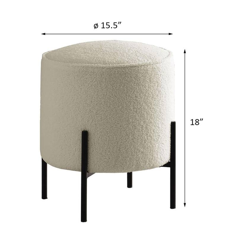 Beige and Matte Black Round Upholstered Ottoman