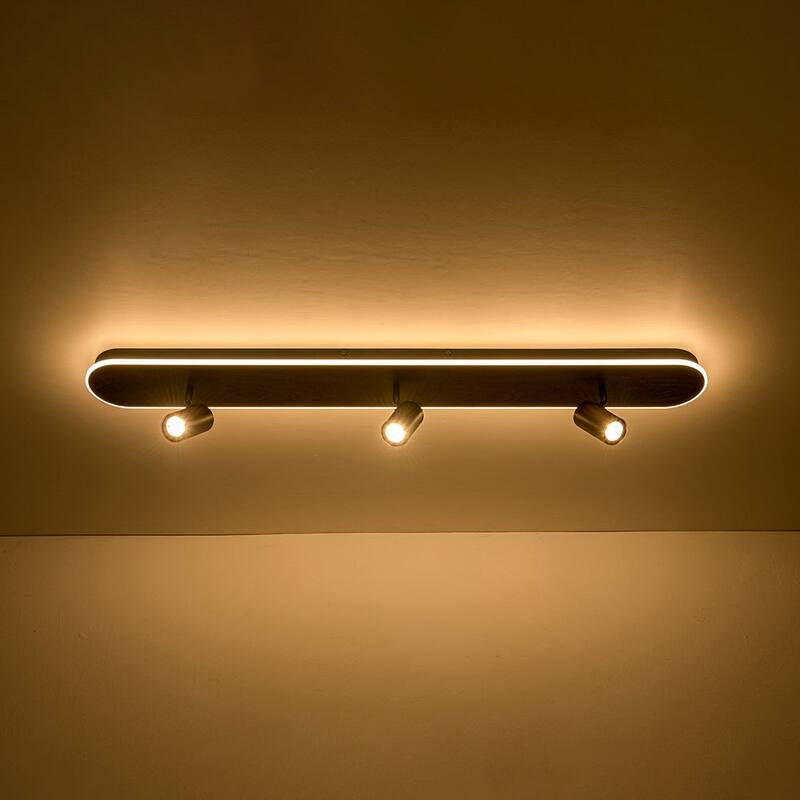 Farmhouse Wood LED Oval Linear Adjustable Spotlight Flush Mount