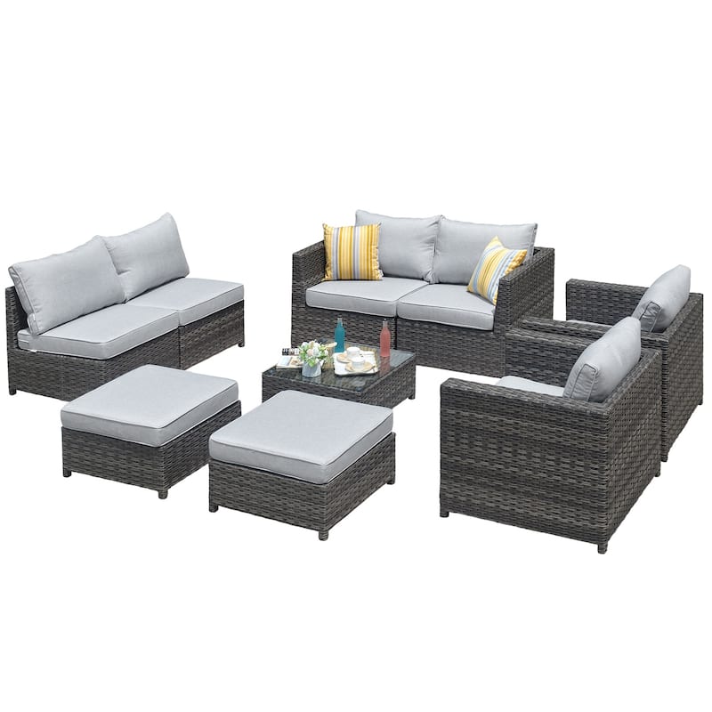 OVIOS Patio Furniture Deep Seat Wicker 9-piece Set