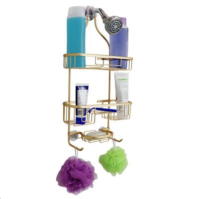 2 Tier Multi-Compartment Shower Caddy with Soap Tray, Gold