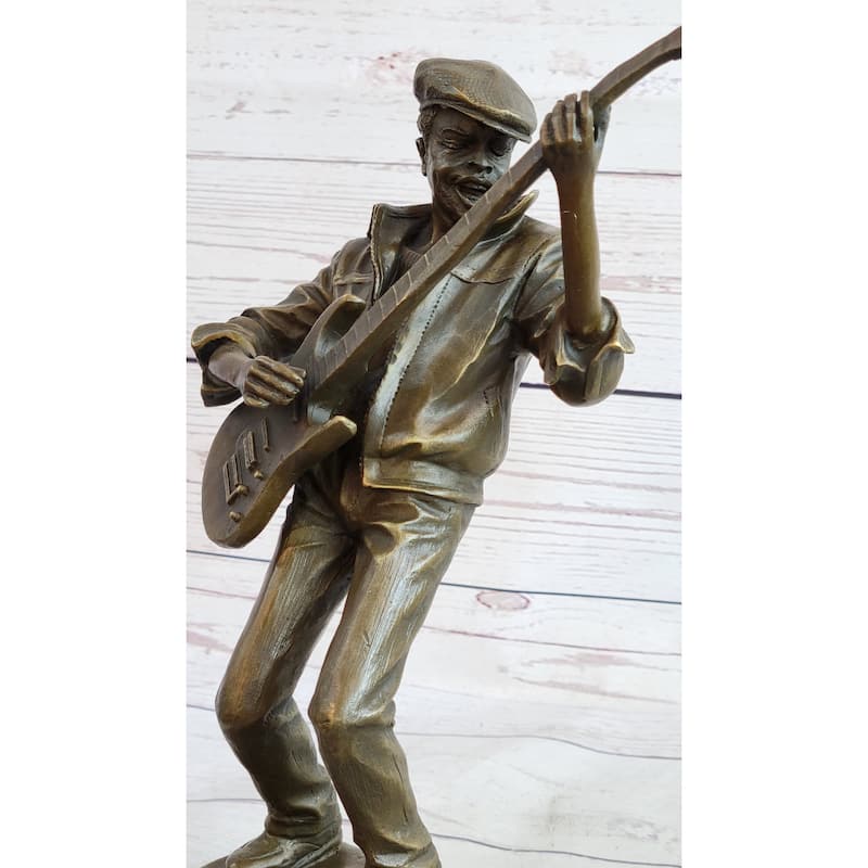 African American Bist B Guitar Player Bronze Statue Sculpture Original Art