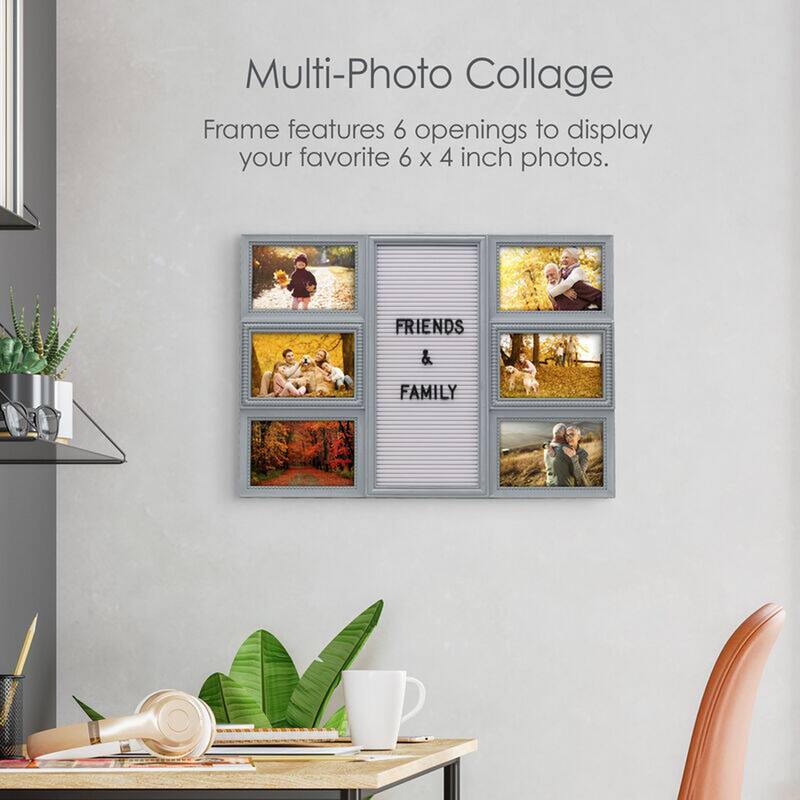 Melannco 6-Opening Distressed Gray Pin Board Collage Photo Frame, 20X14 Inch