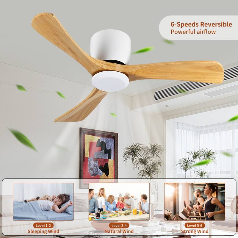 42 Inch Ceiling Fan no light with Remote Control, Low Profile Ceiling Fan without Light,Noiseless Reversible DC Motor with Timer