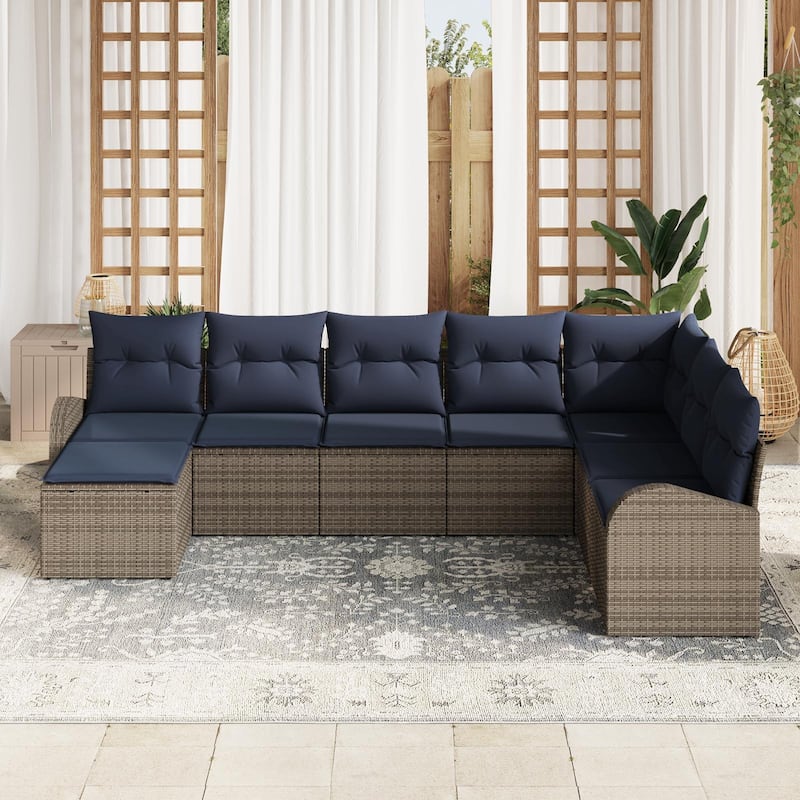 vidaXL 8/9 Garden Sofa Set with Cushions Black/Brown/Grey Poly Rattan - 113.8 x 70.5 x 27.2