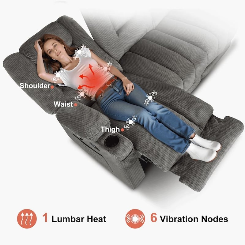 MCombo Power Reclining Loveseat Sofa with Heat and Massage, Fabric PR648