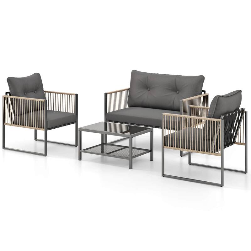 Costway 4/8 PCS Patio Furniture Set PE Rattan Conversation Sofa Set - 4 PCS