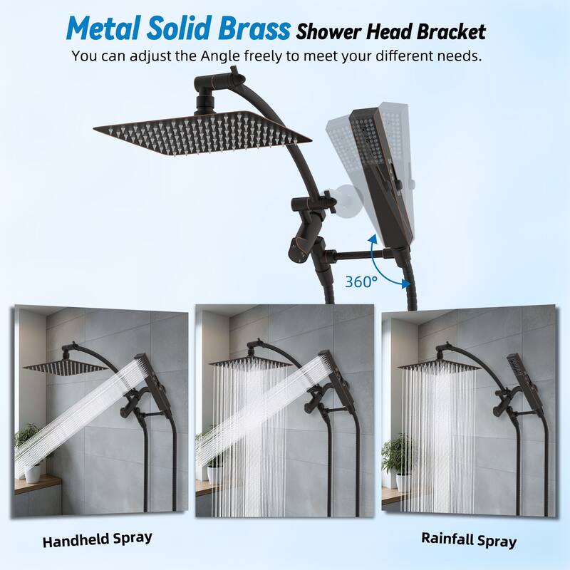 Dual Showerhead Combo, Metal Rain Shower Head, 4-Spray Handheld Spray
