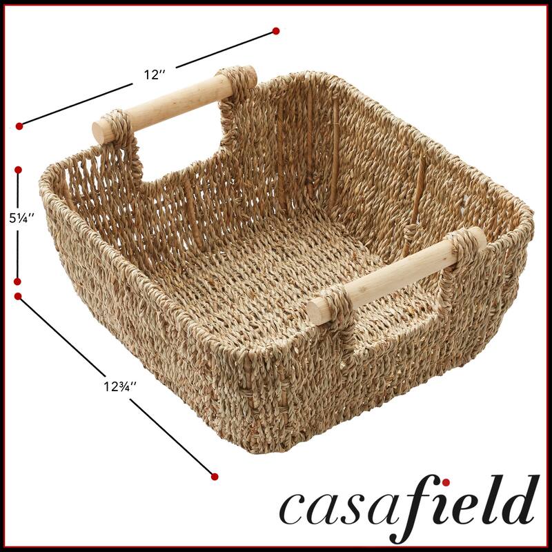 Hyacinth Seagrass Oval Storage Baskets with Wooden Handles Woven Bins