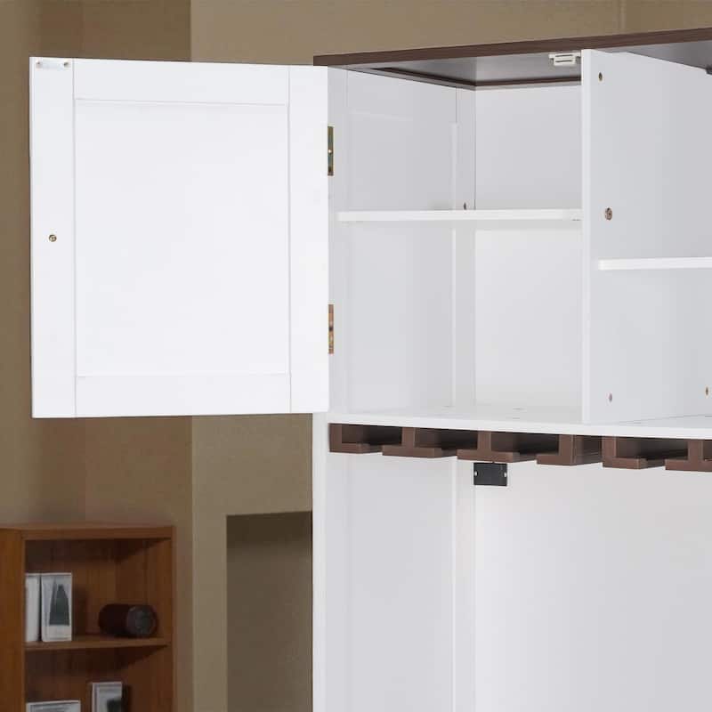 Queen Murphy Bed with Storage Cabinet, Wine Rack & Glass Holder, Multicolor LED, Drawers, 600 lb Capacity, 6-8 in Mattress