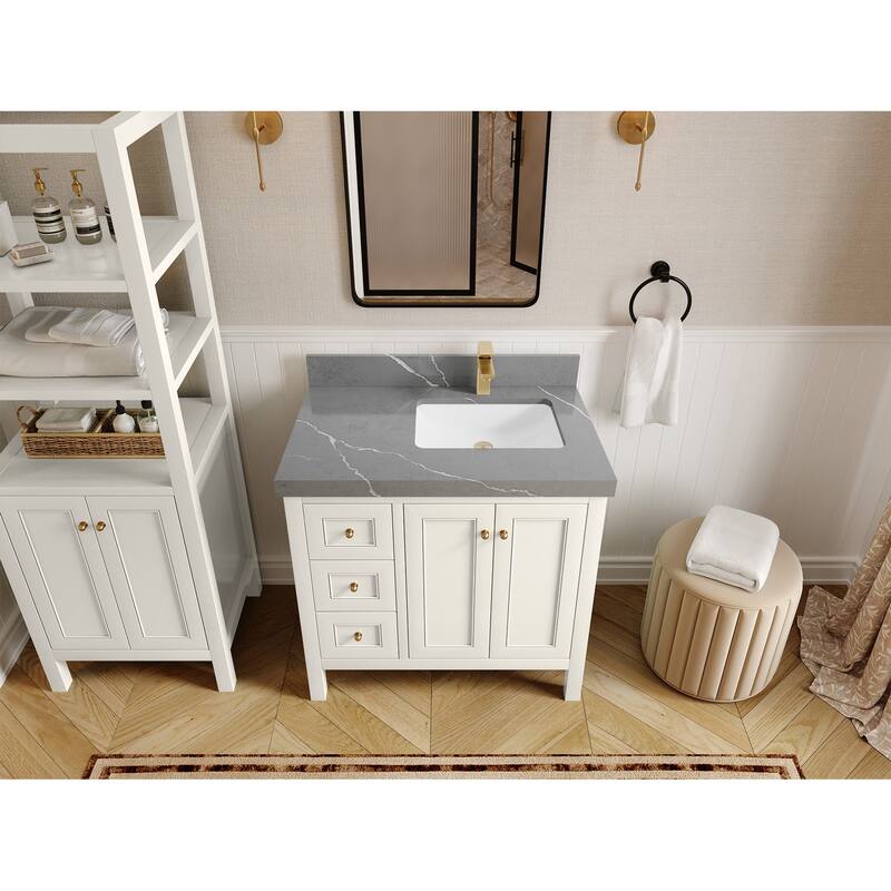 Willow Collections 36 in. W x 22 in. D Nashville Right Offset Sink Bathroom Vanity with Countertop - 2”Piatra Gray - Ivory