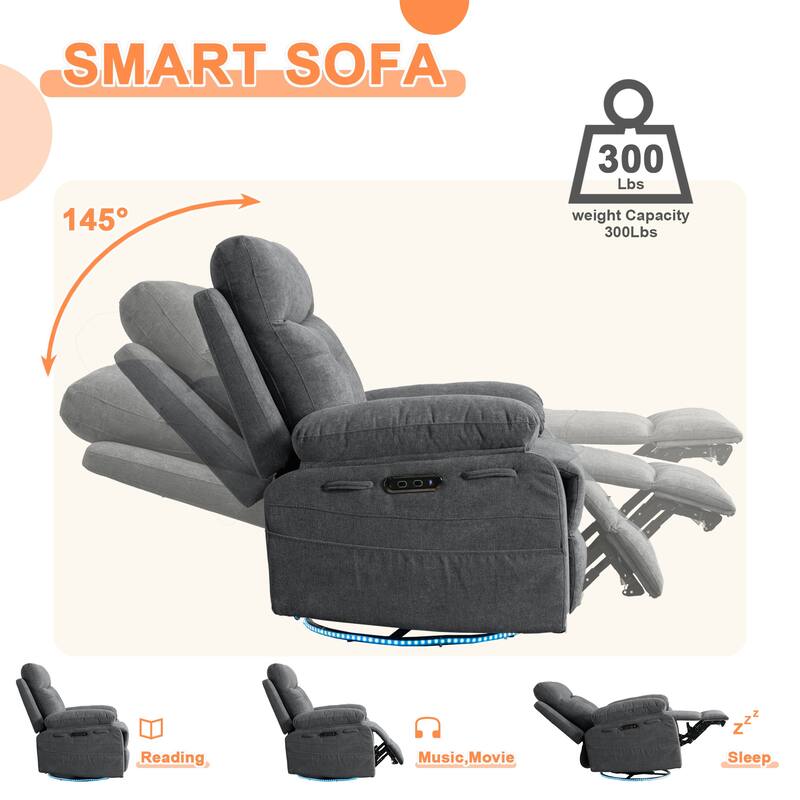 Modern Power Recliner with Bluetooth Speaker, LED Light, USB Charging Ports, Retractable Footrest and Storage Pockets