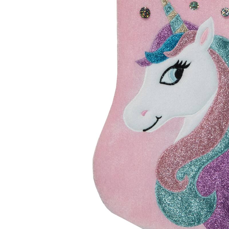 20.5" Pink Velvet Unicorn With Sequins Christmas Stocking
