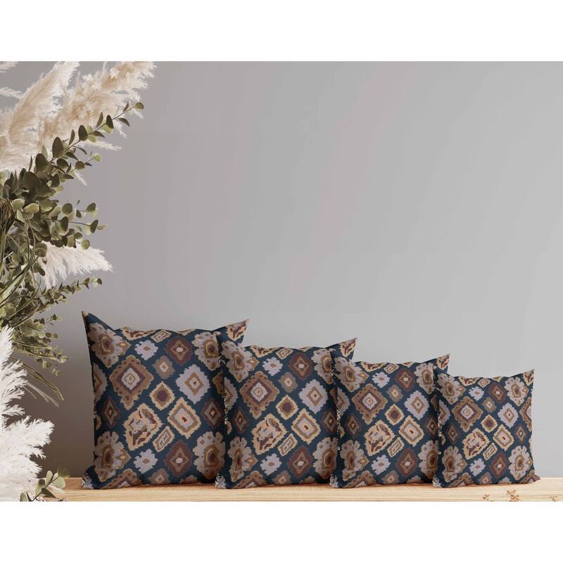 Ikat Diamond Indoor/Outdoor Reversible Throw Pillow Blue and Brown