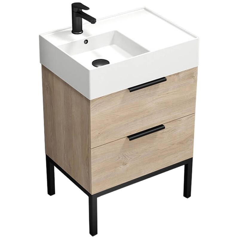 Nameeks Derin-2417 Derin 24" Free Standing Single Basin Vanity Set - Brown Oak - Oak Finish