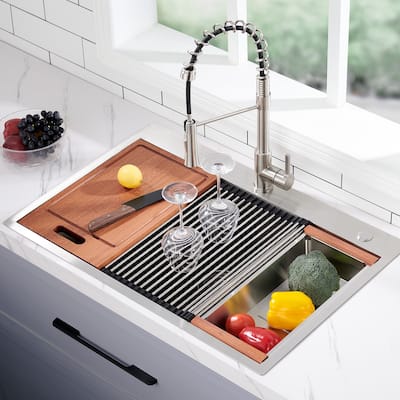 Drop In Stainless Steel Workstation Sink Kitchen Sink Single Bowl with Accessories
