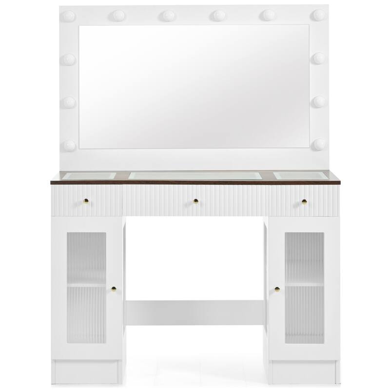 43.3" Vanity Desk with Large Mirror and Hollywood Bulbs