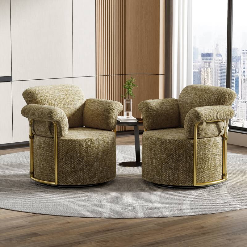 Luxury Barrel Swivel Chair with Gold Base - Plush Upholstered Accent Armchair for Living Room or Office