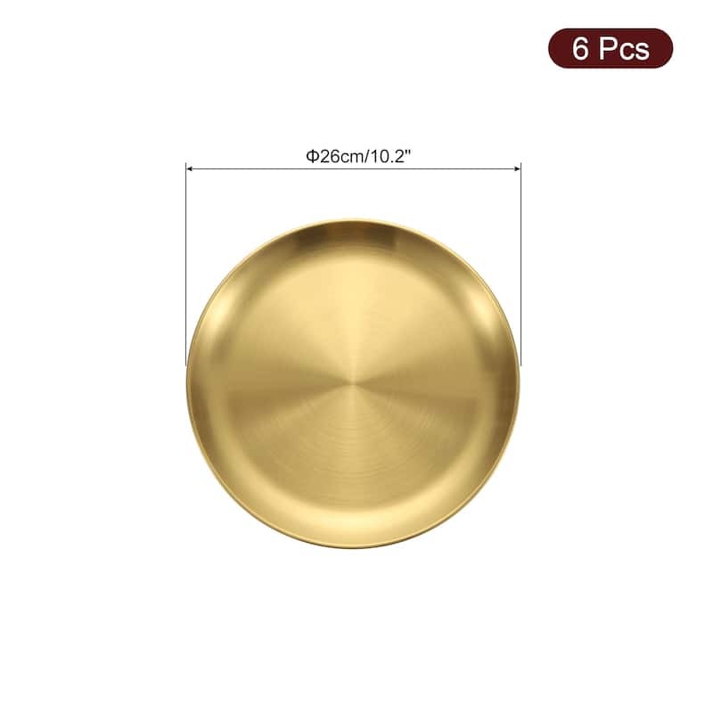 6pcs Stainless Steel Dinner Plate Metal Dish Plate - Gold - 10.2 Inch