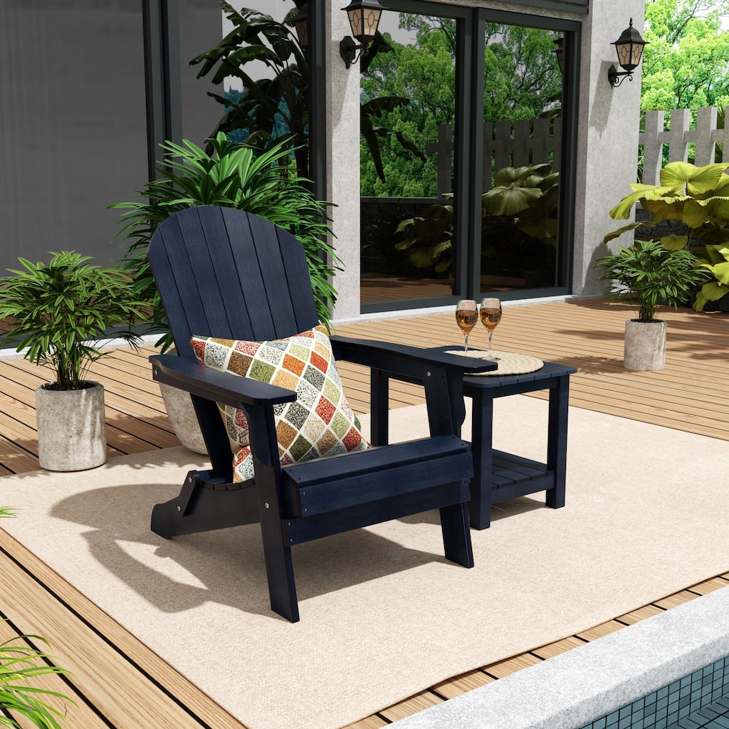 Vineyard HIPS Outdoor Folding Eco-Friendly All Weather Seashell Adirondack Chair with Side Table (2-Piece Set)