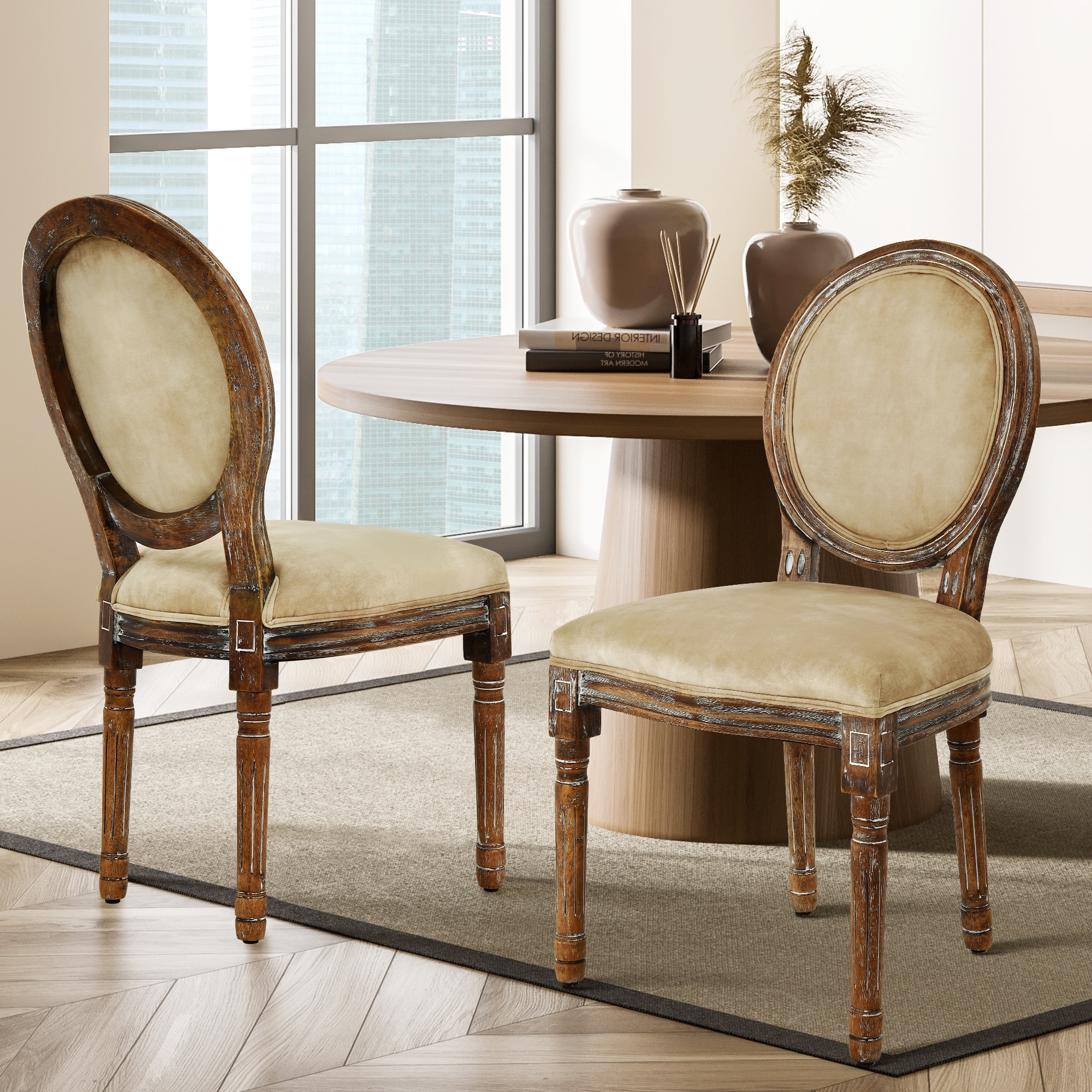French Dining Chairs Set of 2 Velvet Upholstered King Louis Back