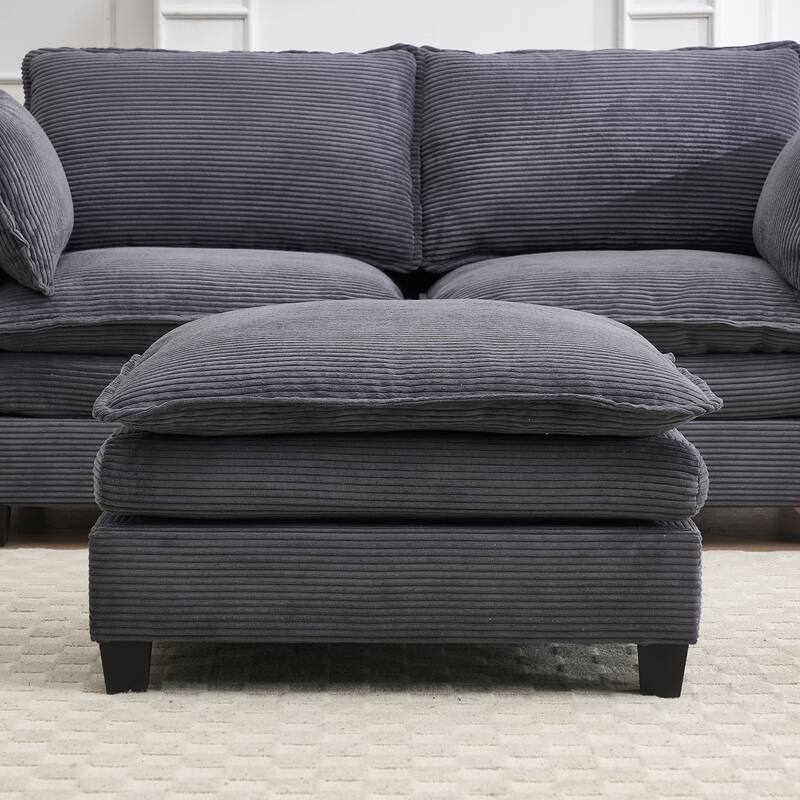 137" Velvet U-Shaped Sectional Sofa with 2 Ottomans, Deep Seat