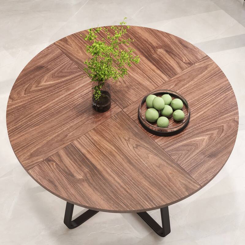 43.3" Round Dining Table for 4-6 People, MDF Wood Tabletop with Metal Legs, Modern Kitchen Table with X-Shaped Base