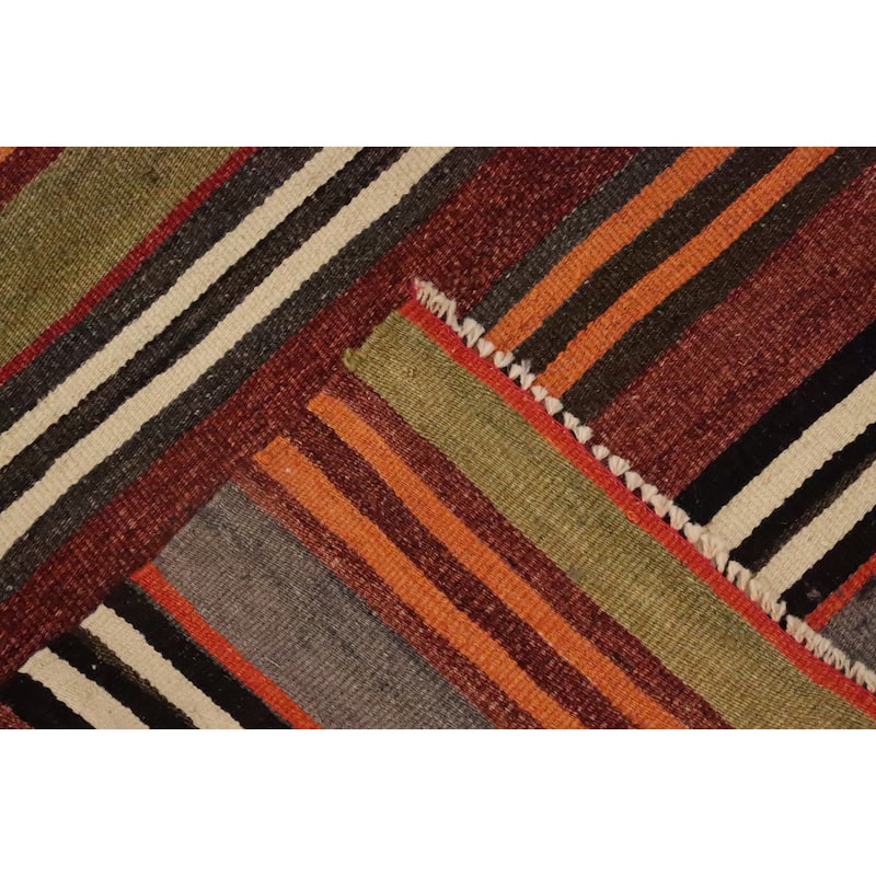 Hand Woven Oriental 100% Wool Carpet Southwestern Geometric Oranges & Rust Kilim Area Rug - 9' 7'' X 4' 10''