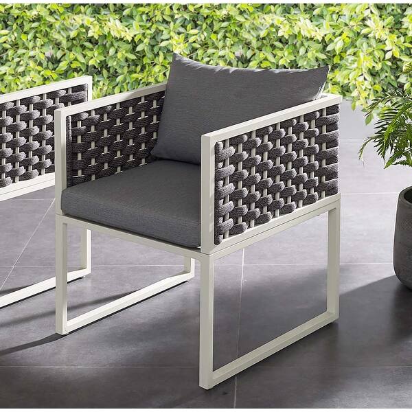 Acampo Modern Grey and White Outdoor Dining Chair with Grey Cushions