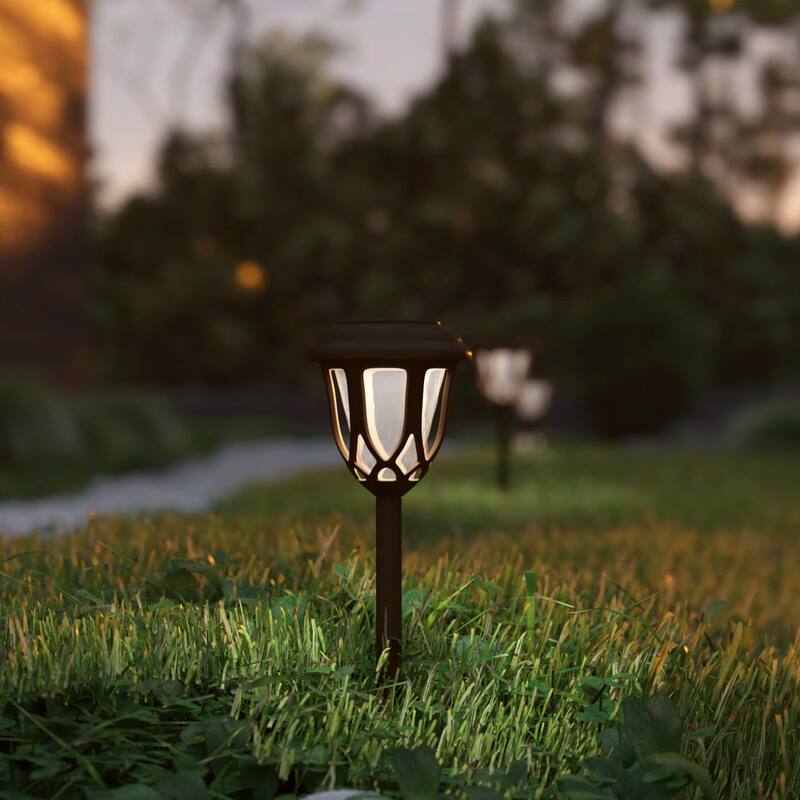 All - Weather Tulip Design Solar Powered LED Garden & Pathway Lights - Set of 8 - Brown