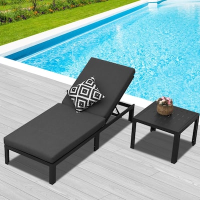 FINCATI Aluminum Pool Loungers for Deck, Adjustable Lounge Chair Pool, Luxury Cushioned Patio Chaise Lounges with Coffee Table