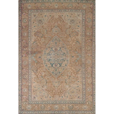 Light Brown Tabriz Persian Vintage Area Rug Handmade Wool Carpet - 6'7"x 9'7"