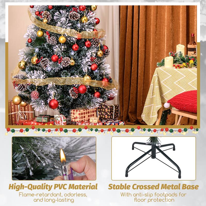 Gymax 5/6/7 FT Flocked Christmas Tree Artificial Xmas Tree
